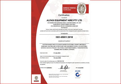 Alfasi Equipment Hire OHS Certificate 2017