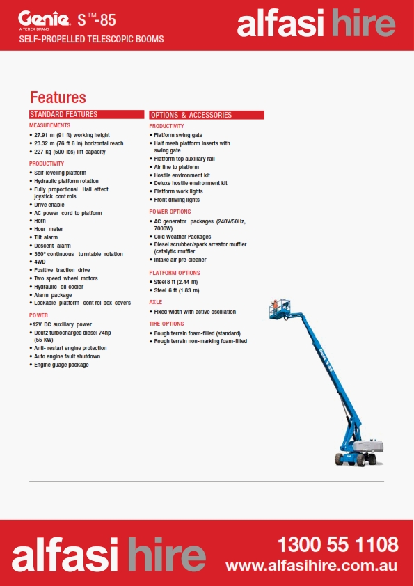 85 Diesel Straight Boom Features