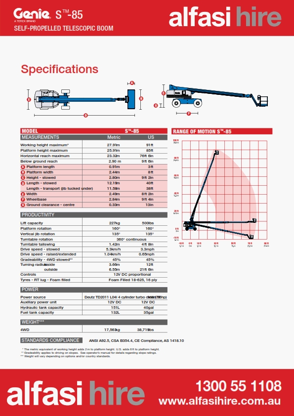 85 Diesel Straight Boom Specification