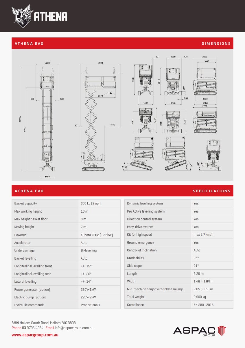 26 ATHENA EVO HYDRID SCISSOR LIFT Specifications