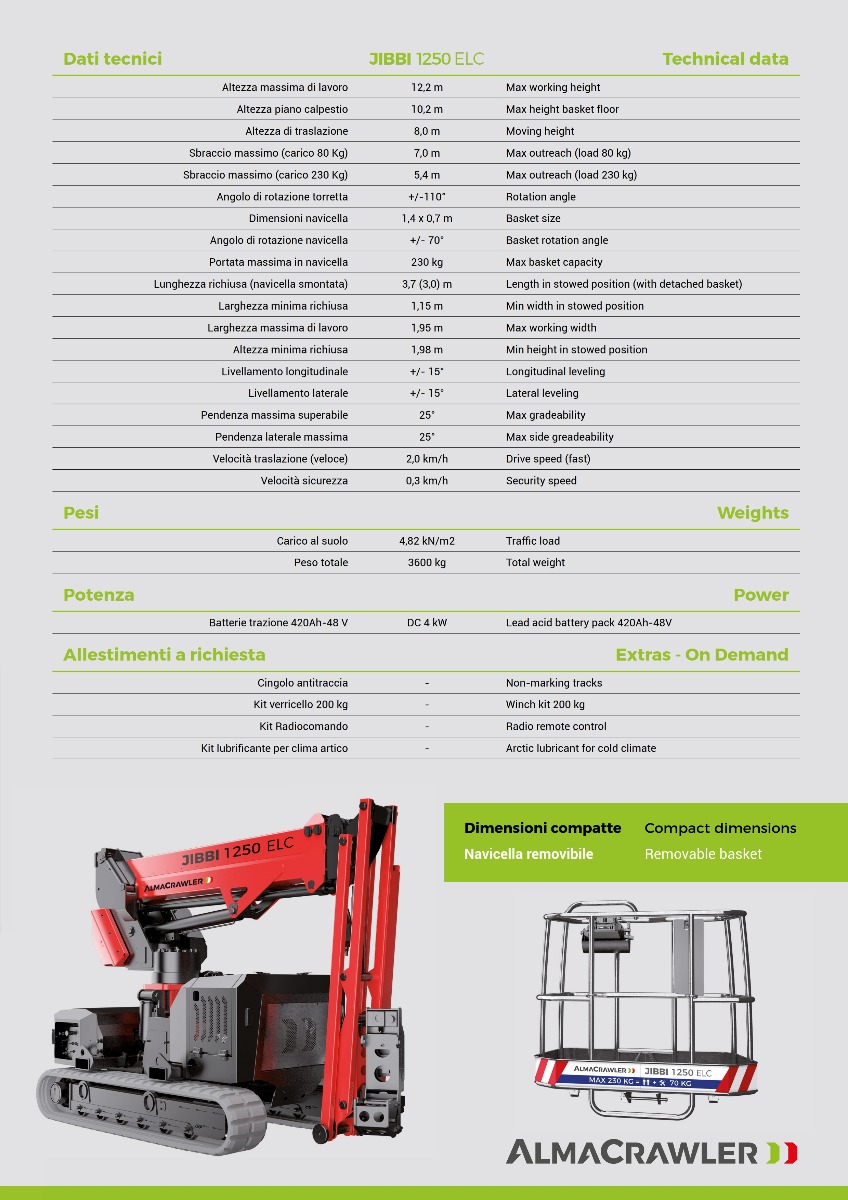 12 DIESEL STRAIGHT BOOM ON TRAX Specifications