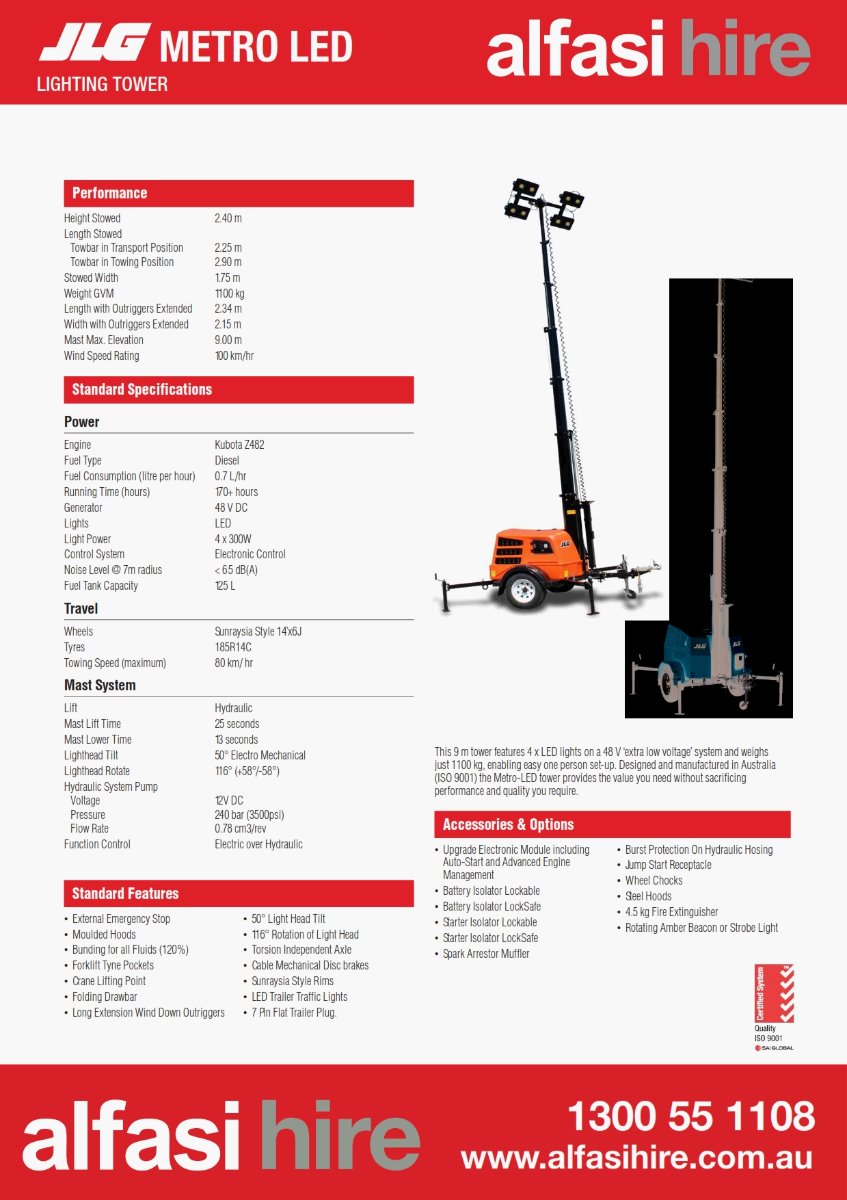 4  HEAD METRO LED LIGHT TOWER Specifications