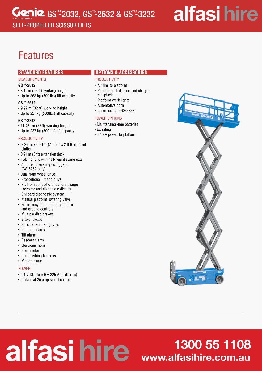 26 Narrow electric sissor lift Features