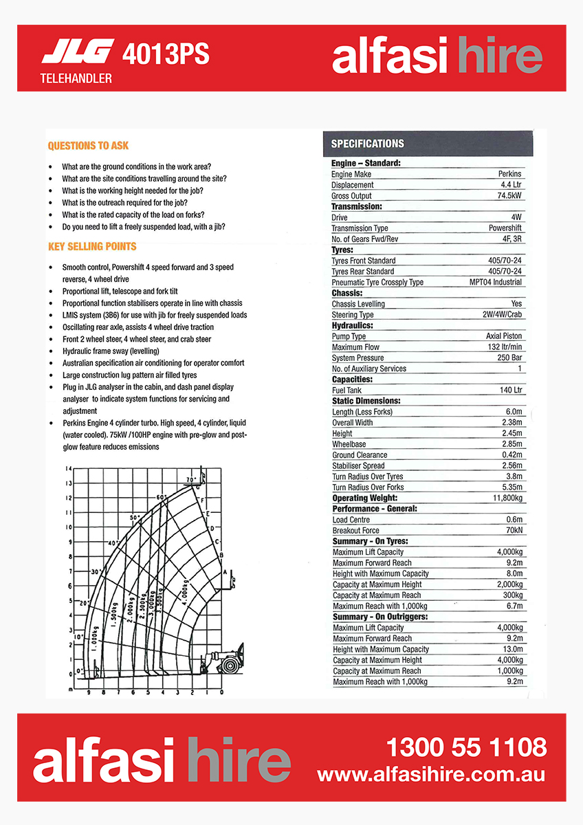 4T 13M telehanders Specifications